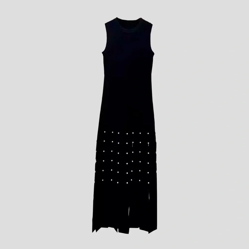 🌺🌺 NWT Elegant Black Sleeveless Dress Sandro with Perl decoration - Picture 4 of 5